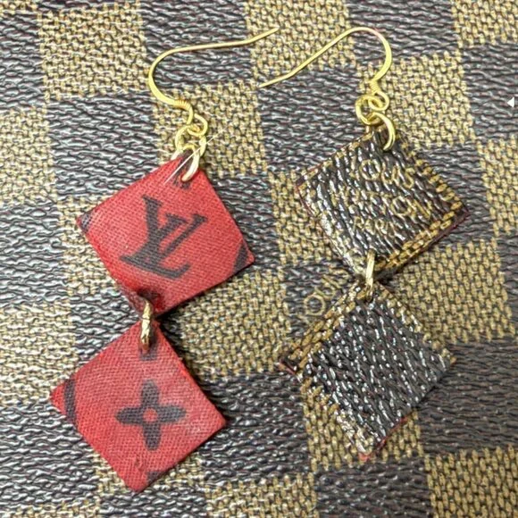 Upcycled Designer Canvas Earrings - 925 Silver Hooks | French Luxury Jewelry - Picture 5 of 11